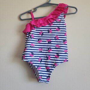 Wave Zone - Toddler Girls One Shoulder Swimsuit With Cherries. Size 18Months